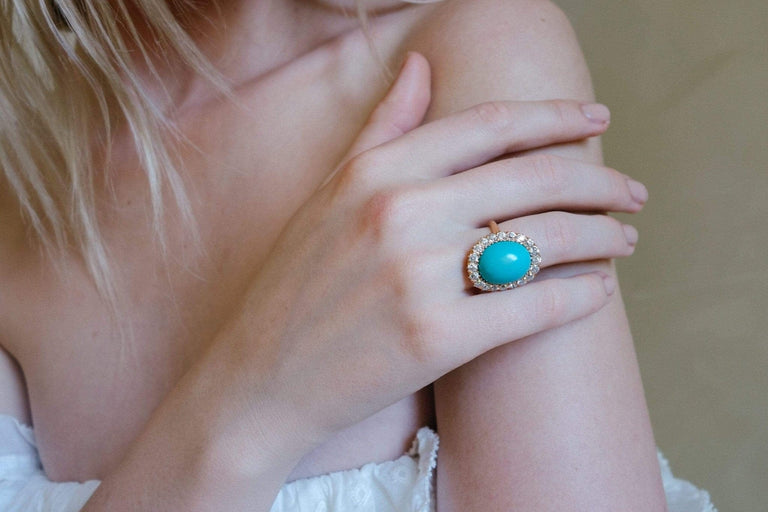 Victorian Turquoise & Diamond Cocktail Ring