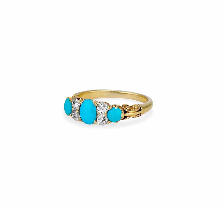 Victorian Turquoise & Diamond Half Hoop Band