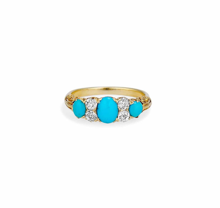 Victorian Turquoise & Diamond Half Hoop Band