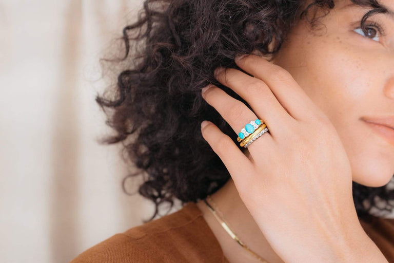 Victorian Turquoise & Diamond Half Hoop Band