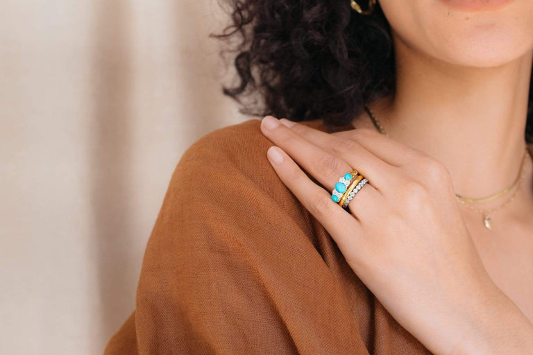 Victorian Turquoise & Diamond Half Hoop Band