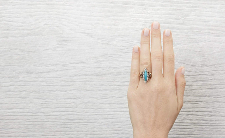 Victorian Turquoise Navette Ring