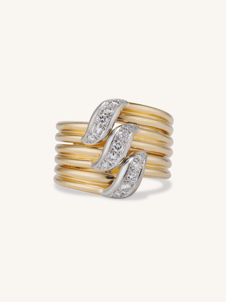 Cartier Vintage 1970s Tri-Ribbon Diamond & Gold Ring