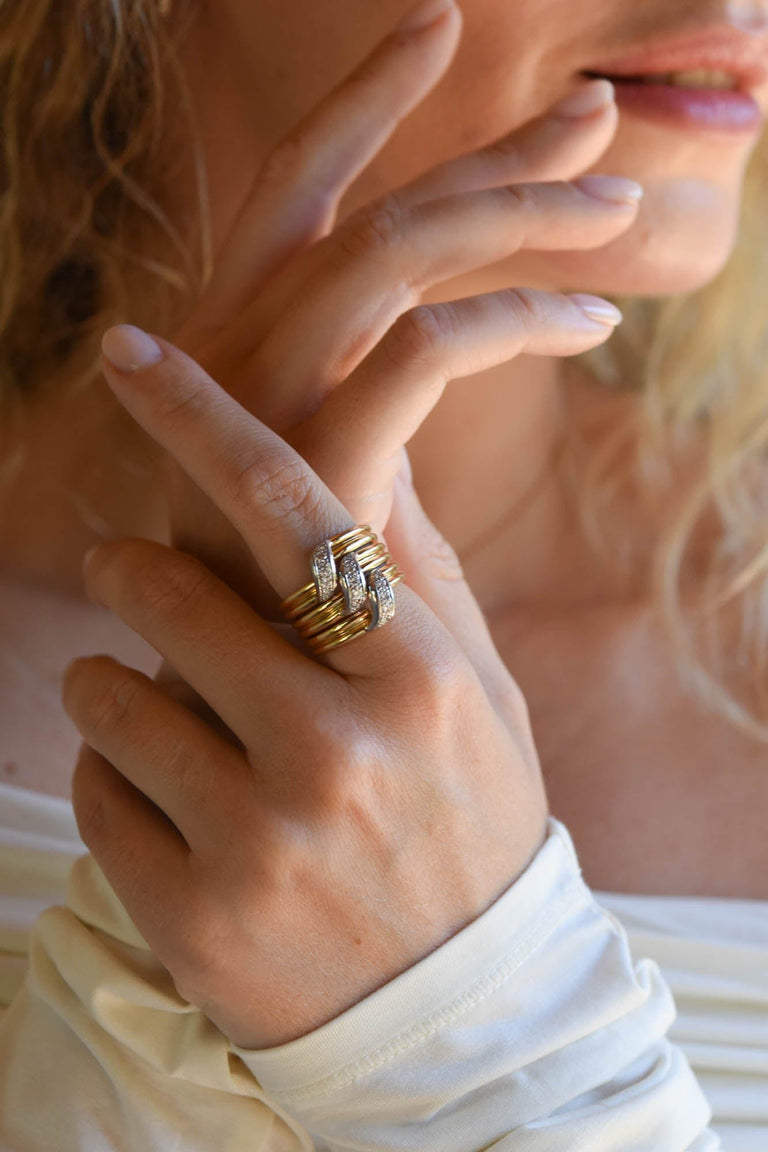 Vintage 1970s Cartier Tri-Ribbon Diamond & Gold Statement Ring