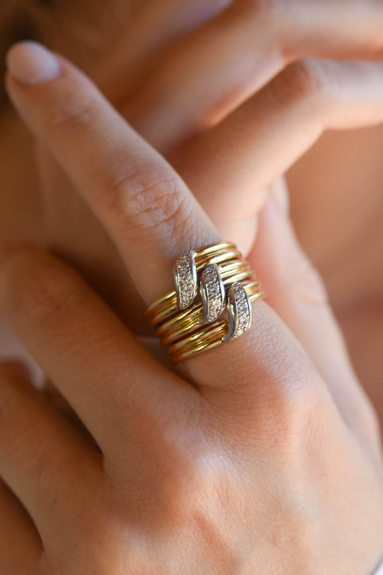 Vintage 1970s Cartier Tri-Ribbon Diamond & Gold Statement Ring