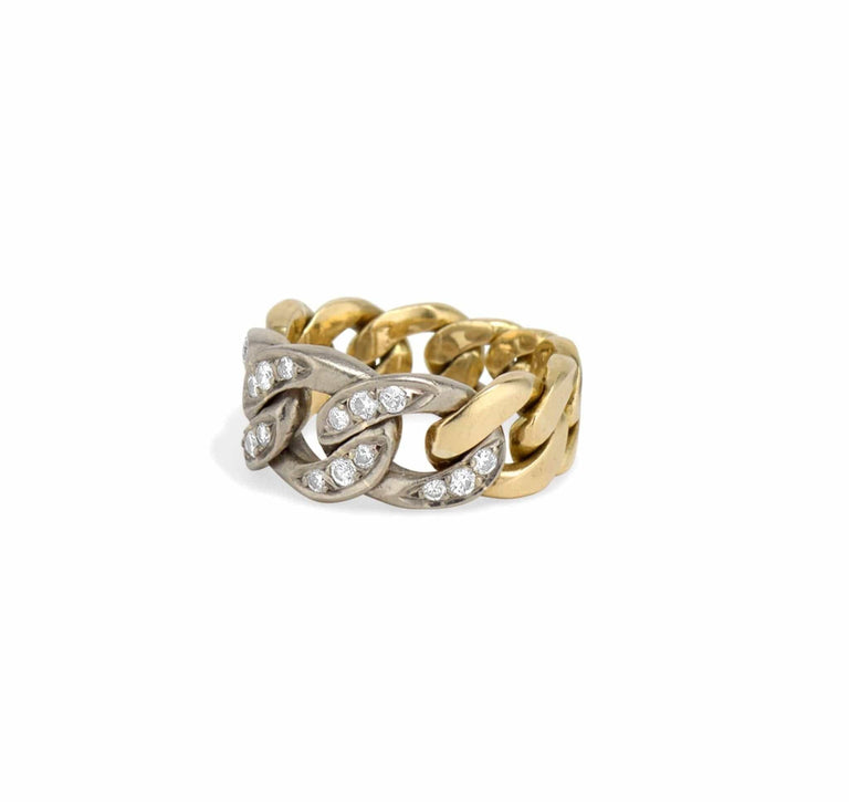 1970s Diamond &amp; Bi-Color Gold Curb Link Chain Ring