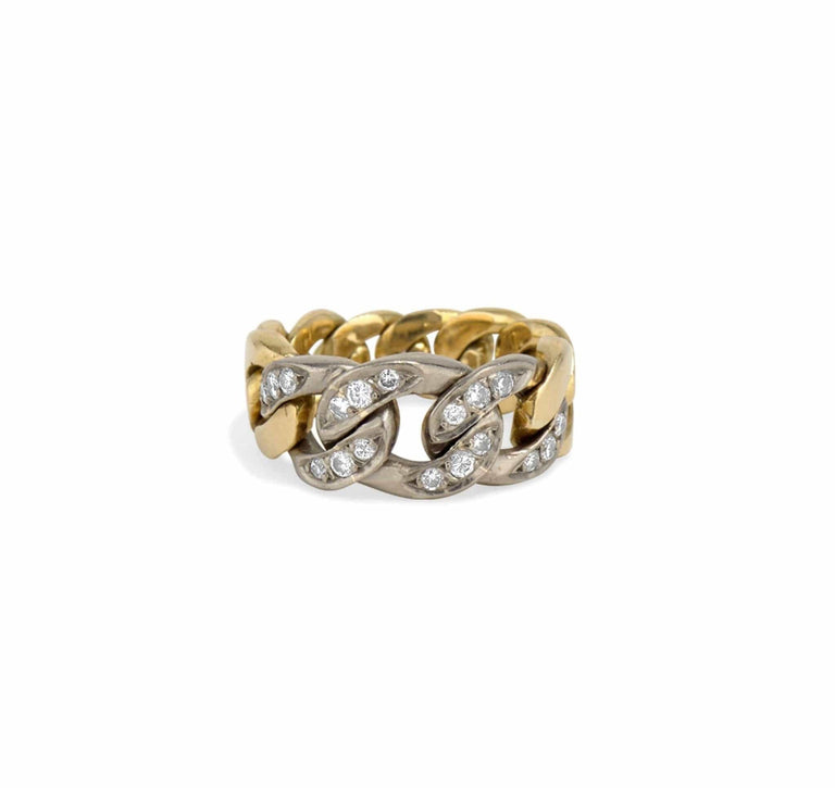 1970s Diamond &amp; Bi-Color Gold Curb Link Chain Ring