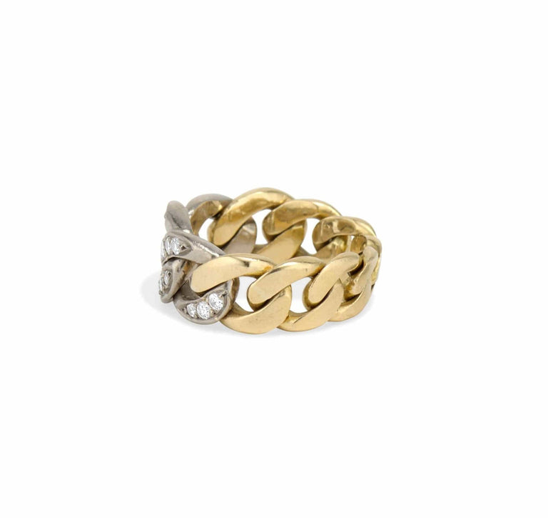 1970s Diamond &amp; Bi-Color Gold Curb Link Chain Ring