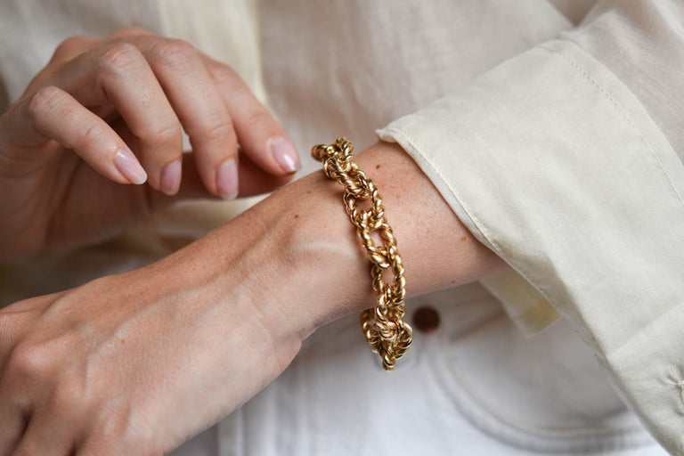 Vintage 1970s Gold Rope Link Bracelet