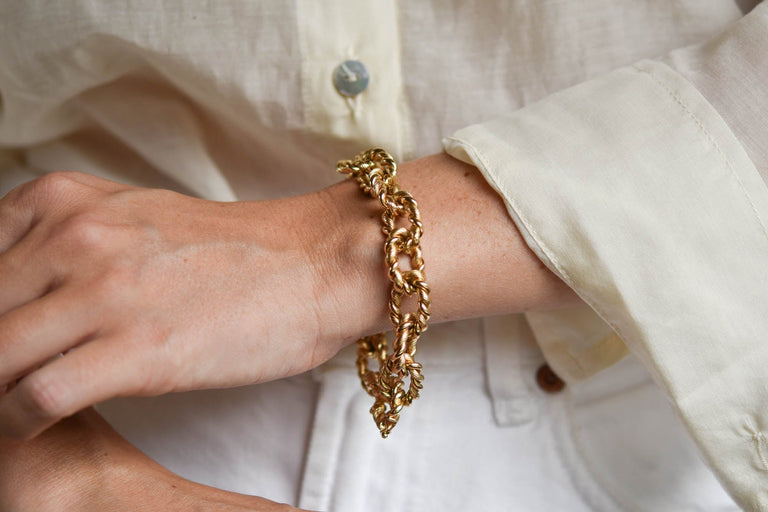 Vintage 1970s Gold Rope Link Bracelet