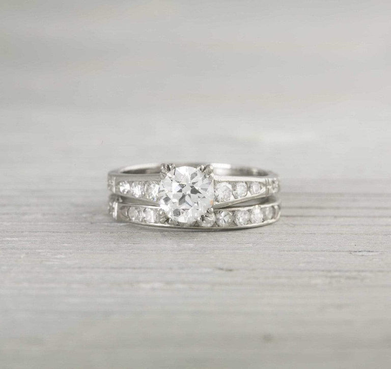Vintage Art Deco Diamond Engagement Ring & Wedding Band Set