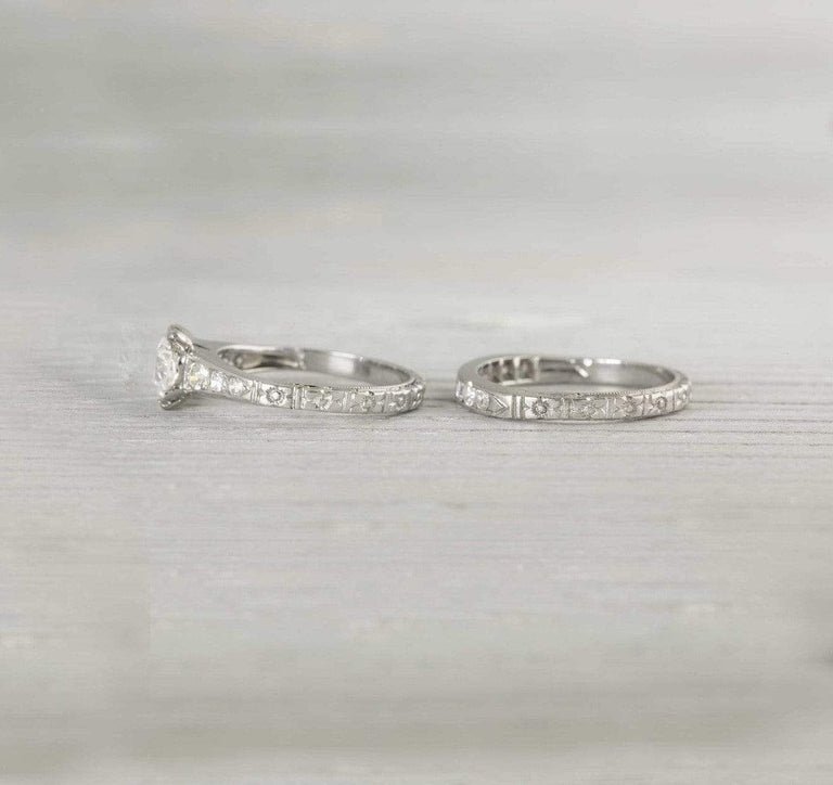 Vintage Art Deco Diamond Engagement Ring & Wedding Band Set