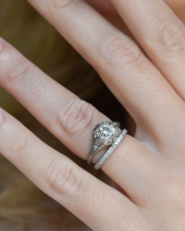 Vintage Art Deco Diamond Eternity Wedding Band - Size 4