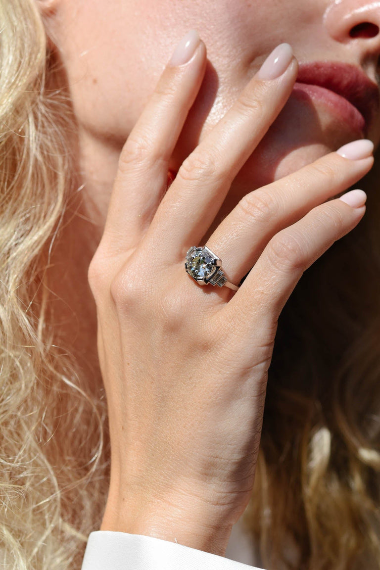 Art Moderne 3.04 Carat Old European Cut Diamond Vintage Engagement Ring