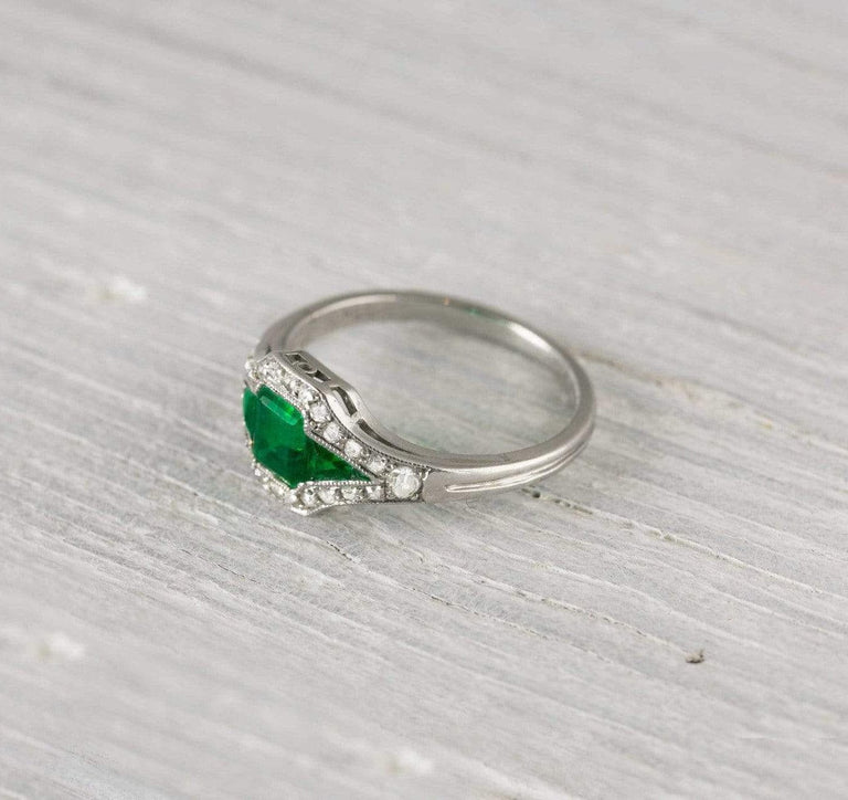 Vintage Diamond and Emerald Engagement Ring