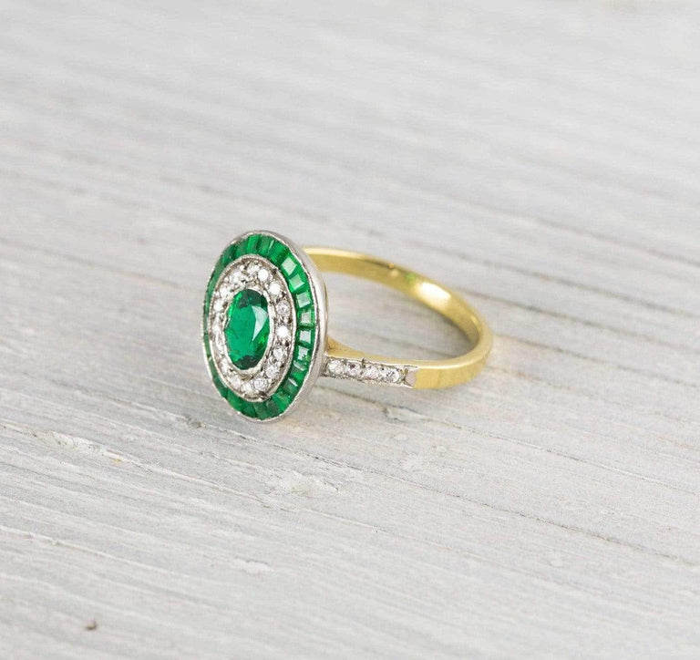 Vintage Diamond & Emerald Art Deco Engagement Ring