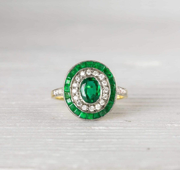 Vintage Diamond & Emerald Art Deco Engagement Ring