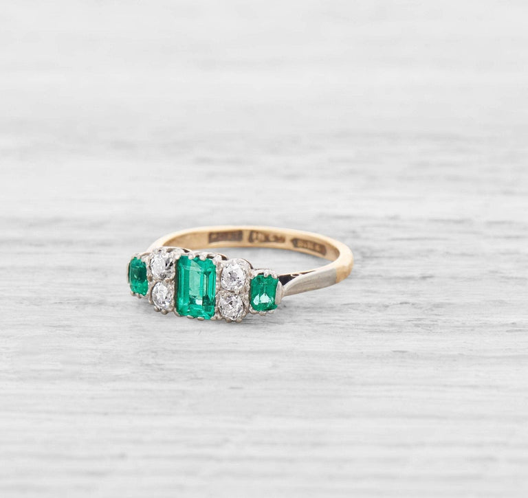 VINTAGE EMERALD AND DIAMOND ENGAGEMENT RING