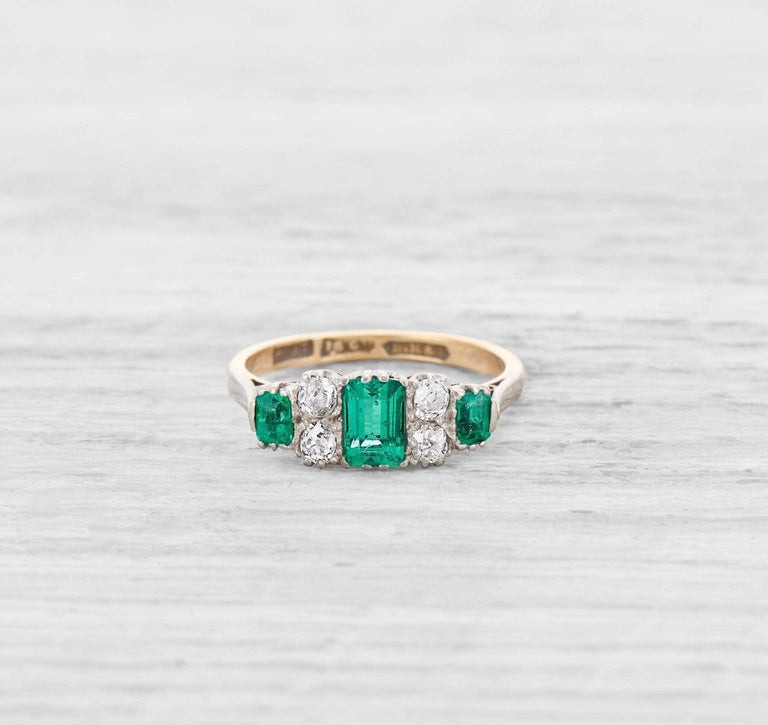 VINTAGE EMERALD AND DIAMOND ENGAGEMENT RING