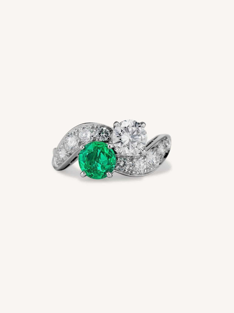 Vintage Emerald & Diamond Toi et Moi Ring