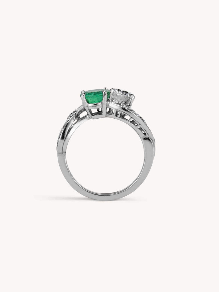 Vintage Emerald & Diamond Toi et Moi Ring