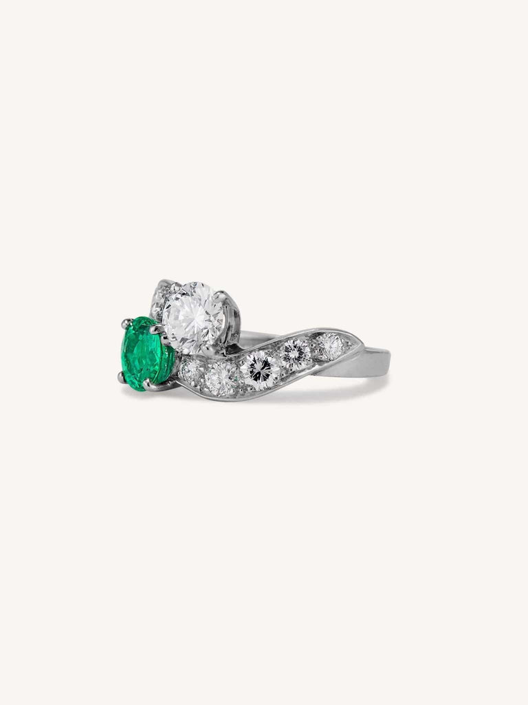 Vintage Emerald & Diamond Toi et Moi Ring