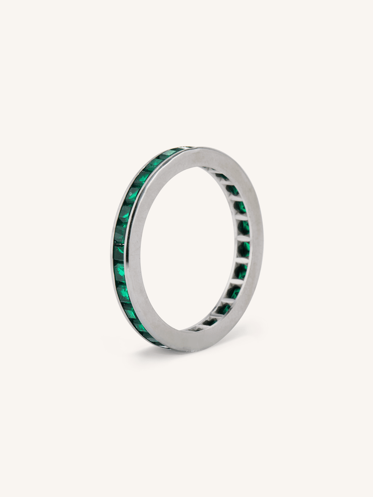 Vintage Emerald & White Gold Eternity Band - Size