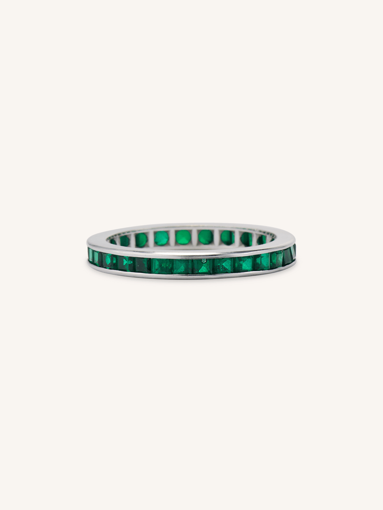 Vintage Emerald & White Gold Eternity Band - Size