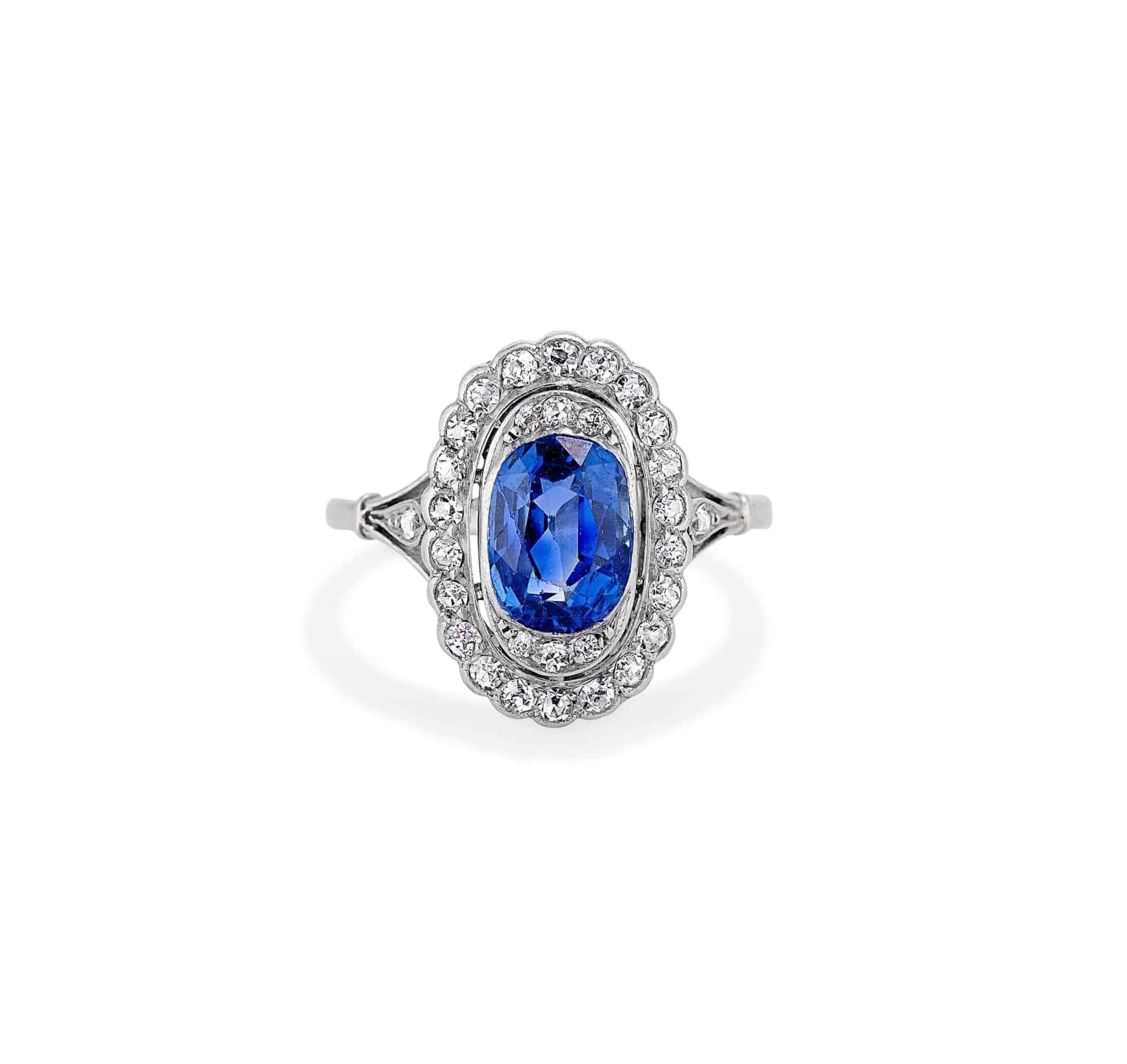 Edwardian Natural Ceylon Sapphire & Diamond Cluster – Erstwhile Jewelry