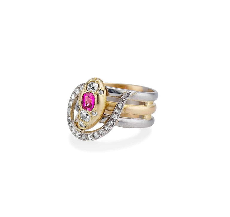 Vintage French Ruby & Diamond Snake Ring