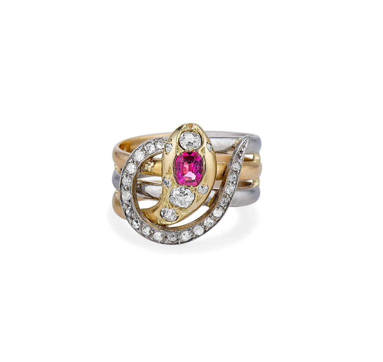 Vintage French Ruby & Diamond Snake Ring