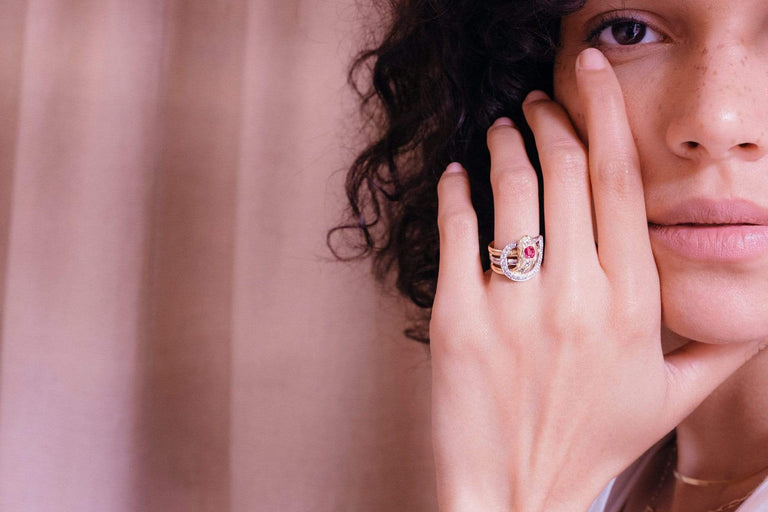 Vintage French Ruby & Diamond Snake Ring