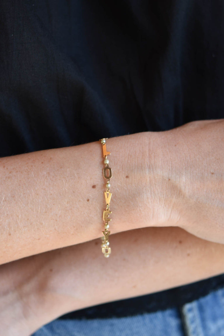 Vintage Lucien Piccard “We Love You” 14K Gold Bracelet 1950s