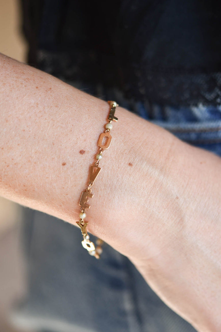 Vintage Lucien Piccard “We Love You” 14K Gold Bracelet 1950s