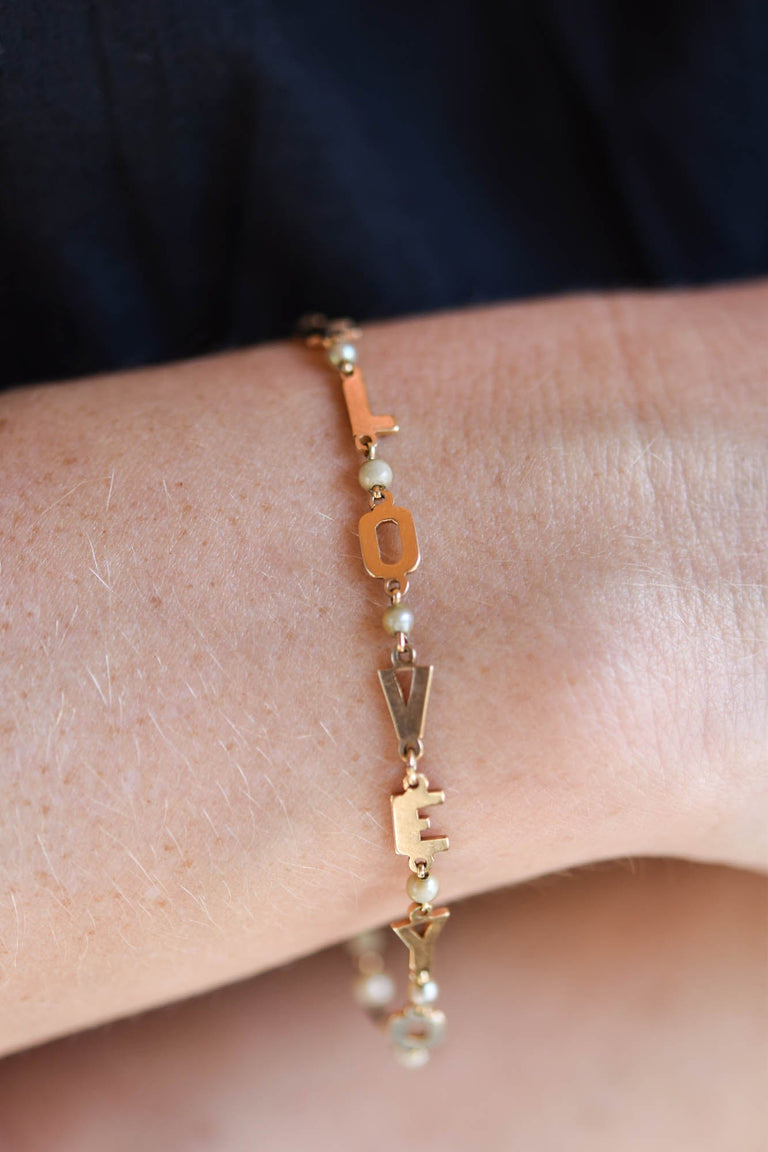 Vintage Lucien Piccard “We Love You” 14K Gold Bracelet 1950s