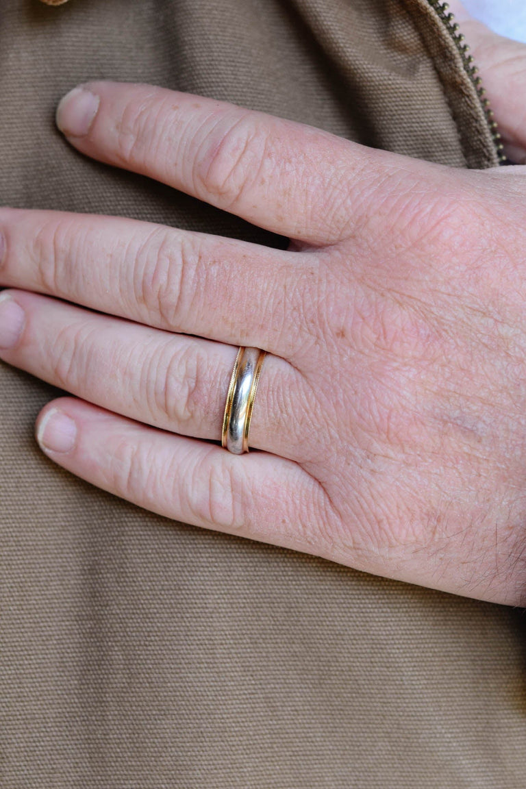 Vintage Men's Platinum & Gold Wedding Band - Size 10.5