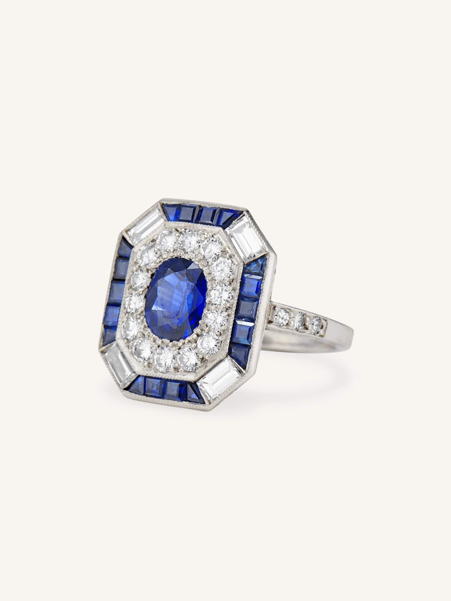 Ceylon Sapphire and Trillion Cut Diamonds Ring | Platinum – Robert Chavira  Inc