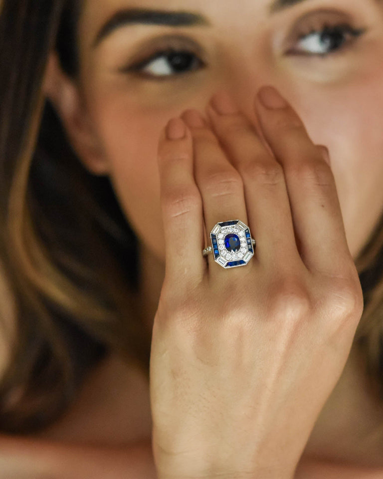 Art Deco 1.30 Carat Sapphire and Diamond Ring – Erstwhile Jewelry