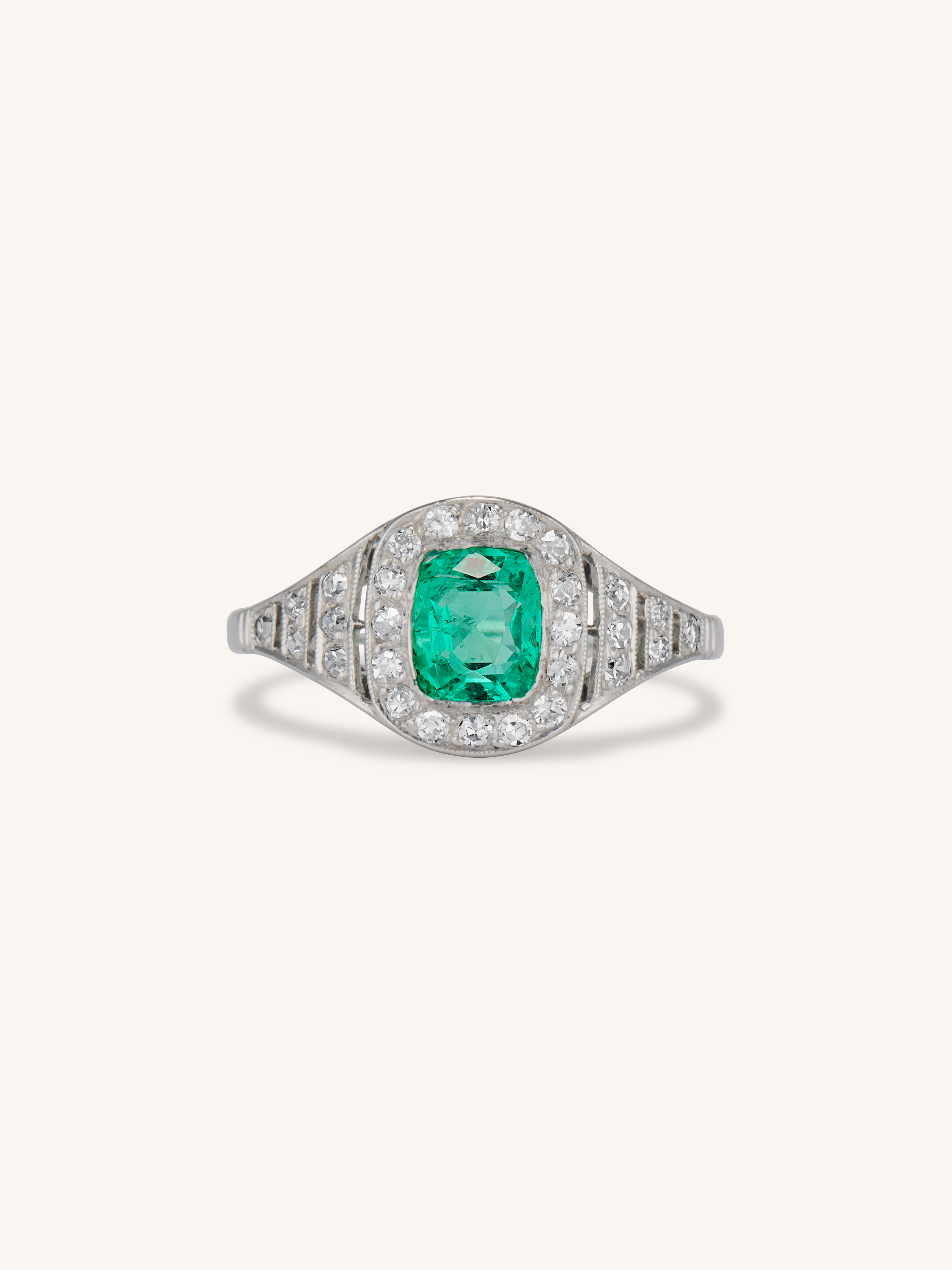 Art Deco Cushion Cut Colombian Emerald & Diamond Bombé Ring, France ...
