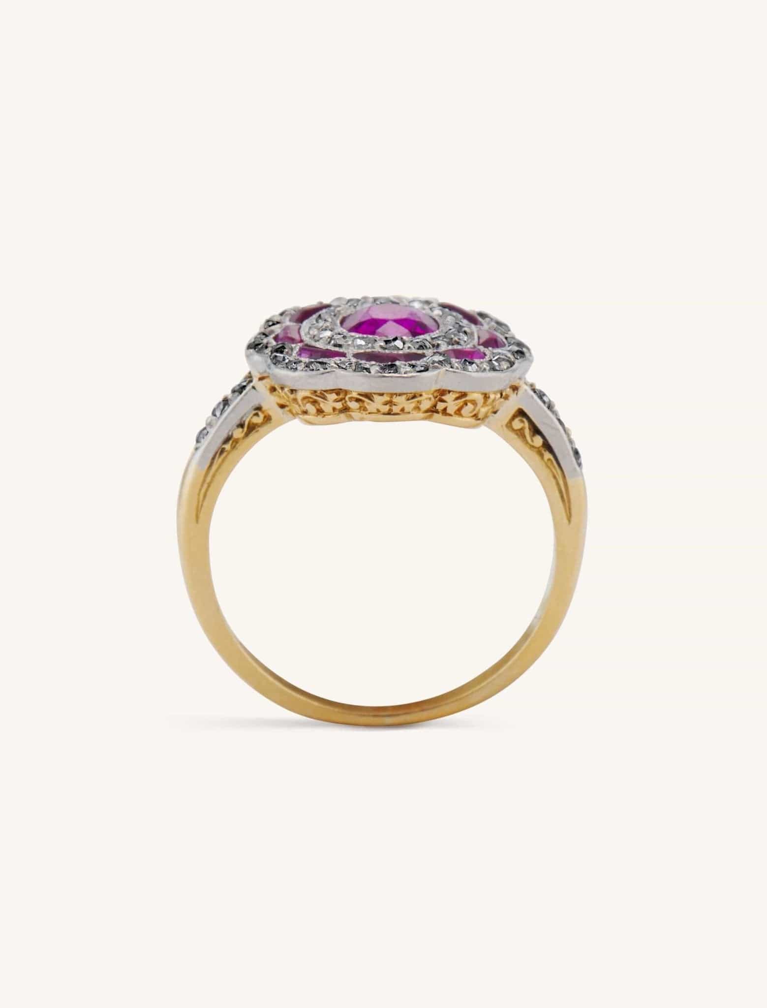 Ruby Diamond Cluster Ring 18ct Gold – Antique Jewellery Online