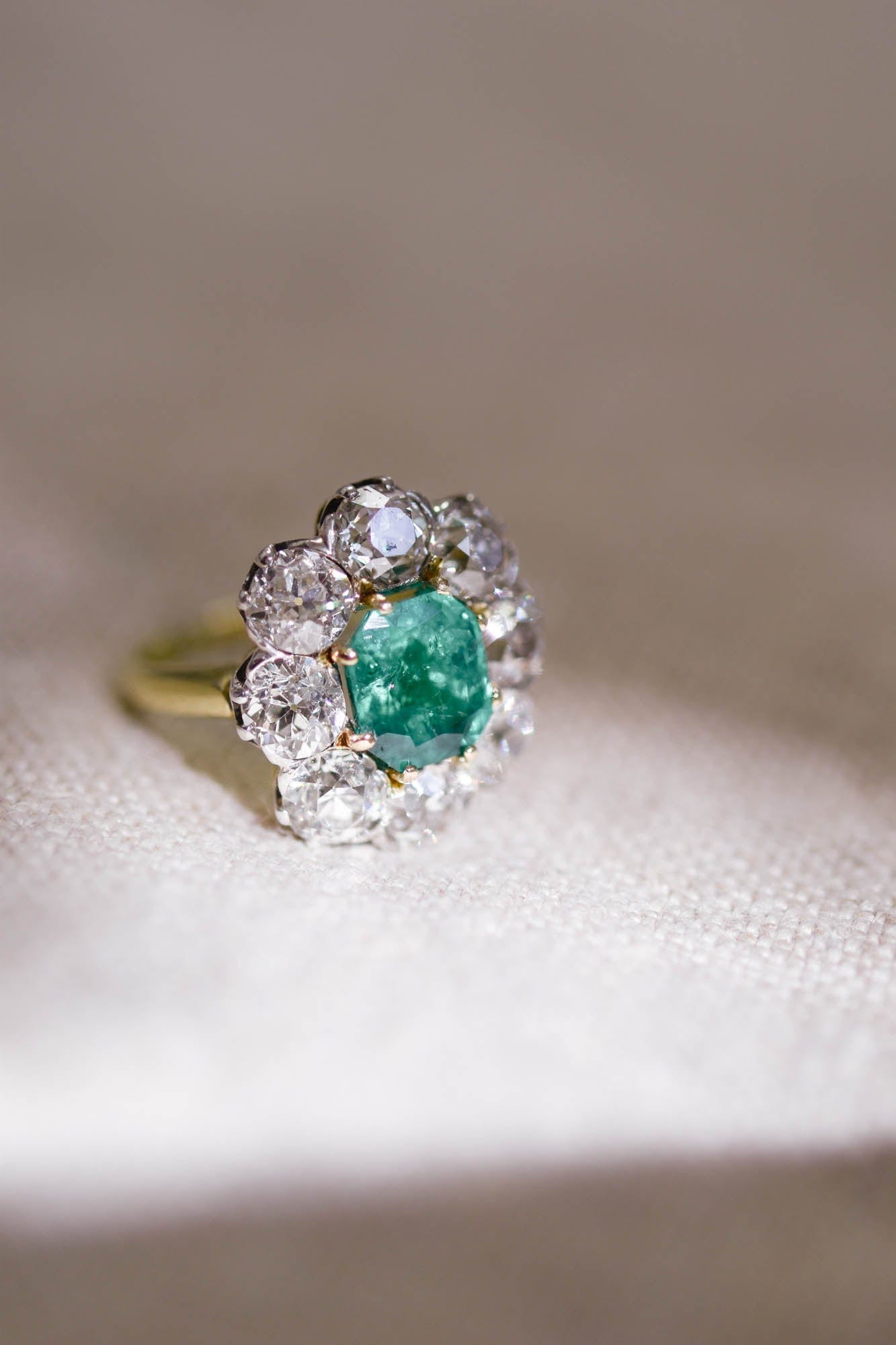Late Victorian 2.70 Carat Emerald and Diamond Cluster Engagement Ring ...