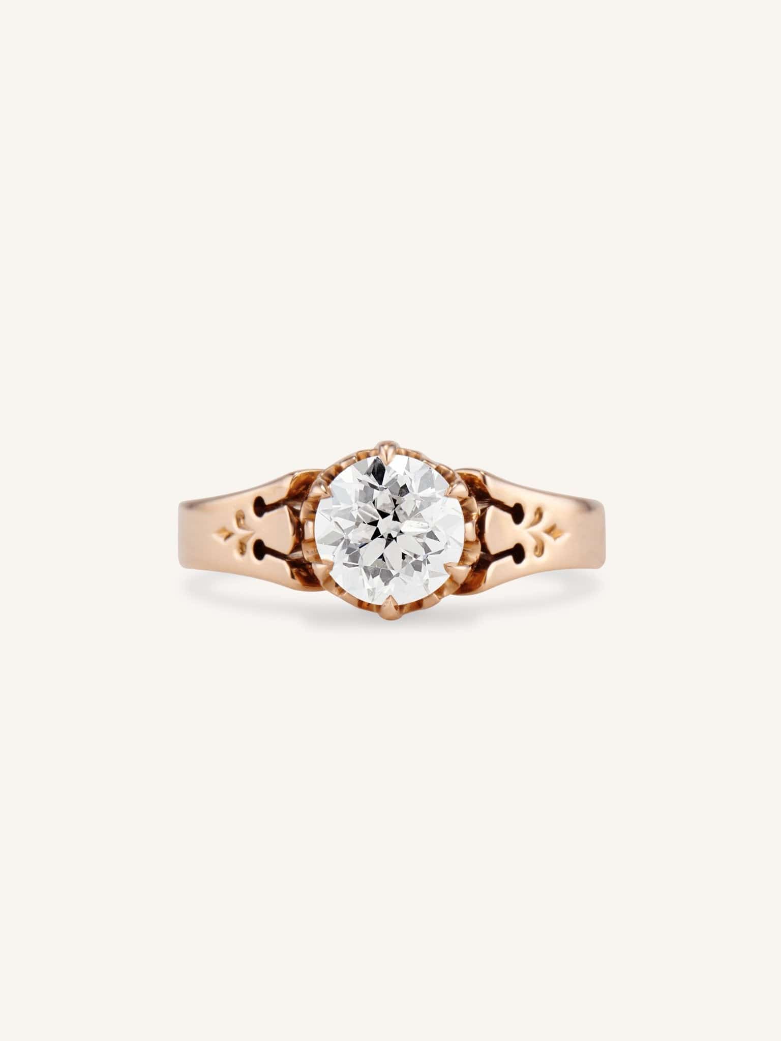 14k Rose Gold Custom Antique Hand Engraved Diamond Solitaire Engagement Ring  #100716 - Seattle Bellevue | Joseph Jewelry