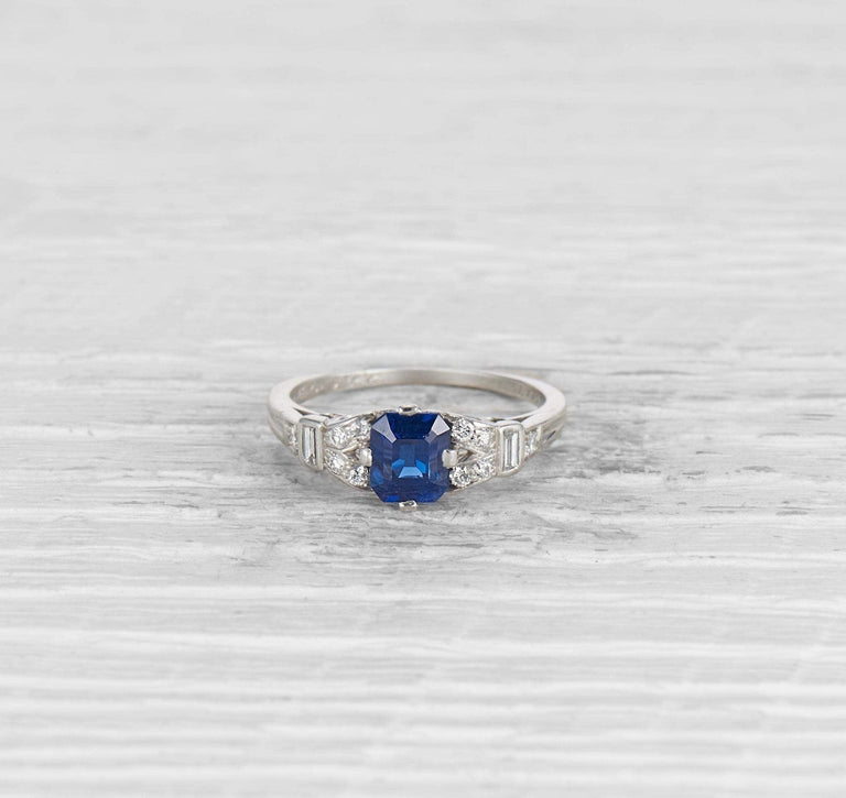 VINTAGE TIFFANY & CO. SAPPHIRE AND DIAMOND ENGAGEMENT RING