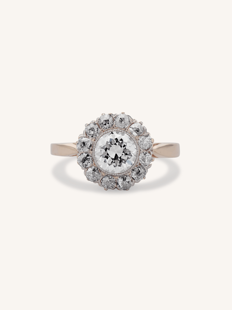 Vintage Transitional Cut Diamond Cluster Engagement Ring