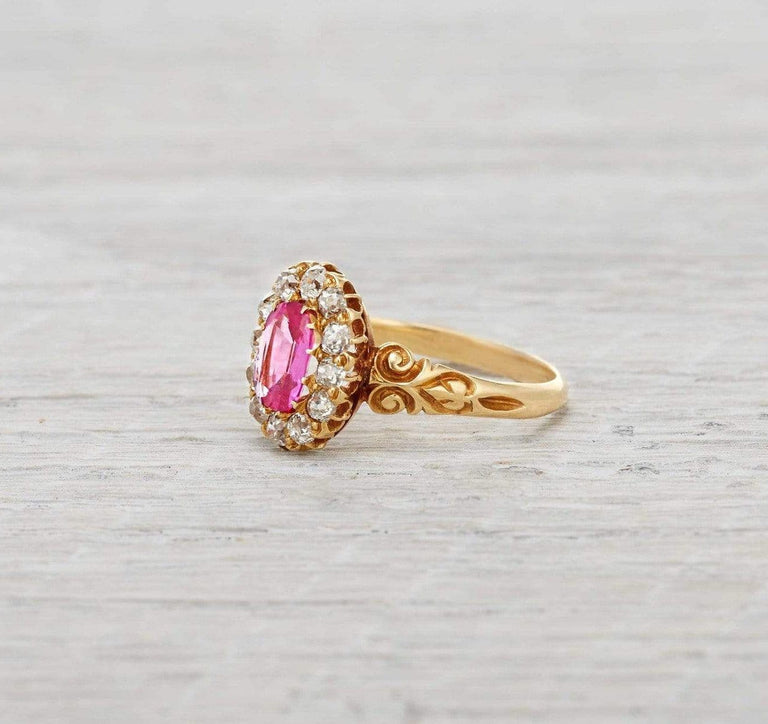 Vintage Victorian Pink Sapphire & Diamond Engagement Ring