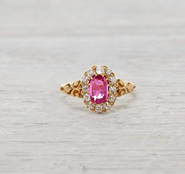 Vintage Victorian Pink Sapphire & Diamond Engagement Ring