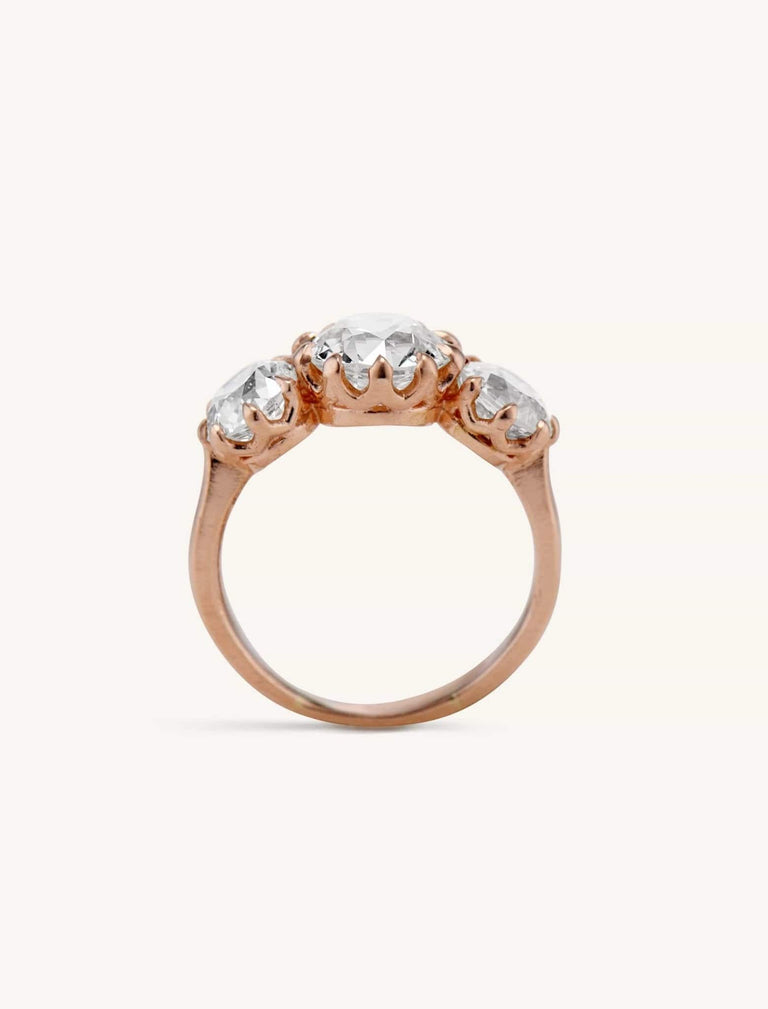 Vintage Victorian Revival 4.92 Carat Old European Cut Diamond Three Stone Engagement Ring