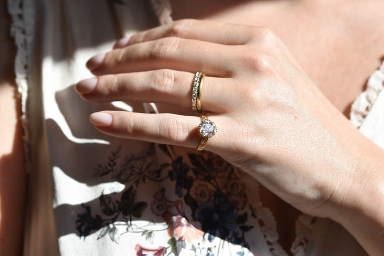 Victorian 2.35 Carat Old Mine Cut Diamond 20k Gold Engraved Solitaire Antique Engagement Ring