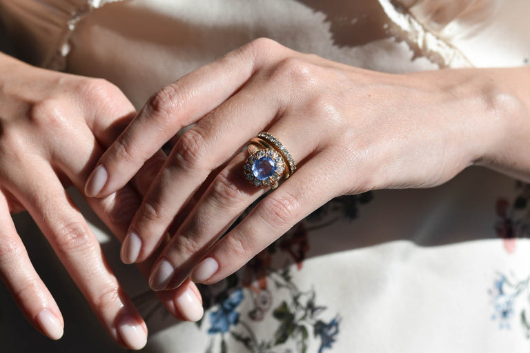 Victorian 3.16 Carat Burmese Sapphire & Diamond Cluster Engraved Antique Engagement Ring