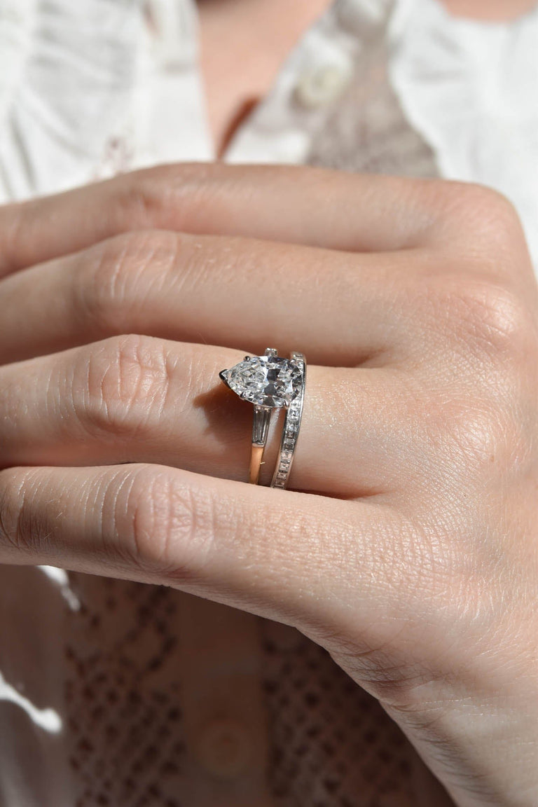 Tiffany & Co. Mid-Century 1.77 Carat Pear Cut Diamond 18k Yellow Gold and Platinum Vintage Engagement Ring